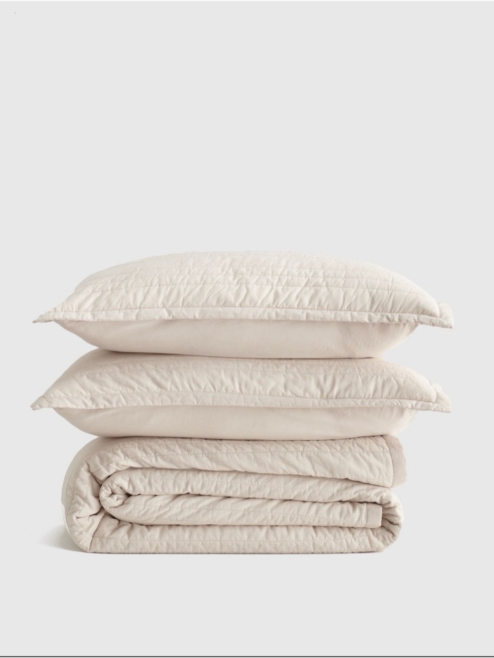 Quince Organic Cotton Stripe Stitch Quilt in Sand, King/Cal King with flaw
